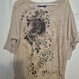 Bwear Y2K Women's Beige Floral Top Boho Large